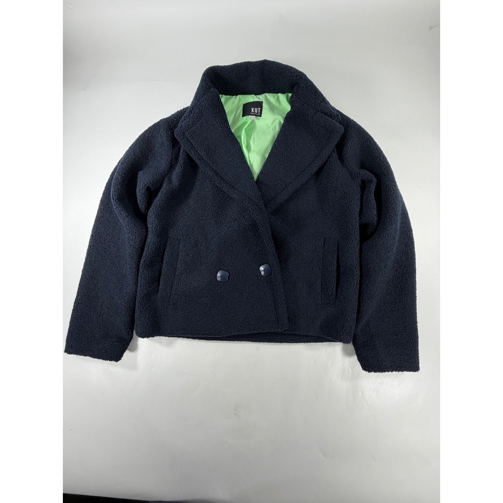 KUT from the Kloth Navy Blue Faux Sherpa Double Breasted Jacket XS KJ52901